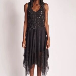 Mondenero Couturier Black Mesh Embroidered Sequins Beads Whimsigoth Witchy Boho